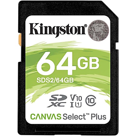Kingston Canvas Select Plus SDS2 64 GB Class 10/UHS-I (U1) SDXC - 1 Pack - 100 MB/s Read - Lifetime Warranty