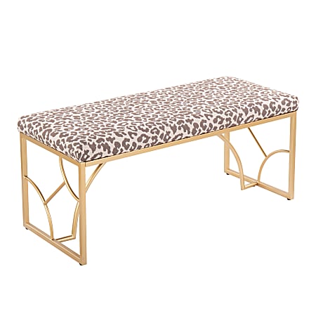LumiSource Constellation Contemporary Fabric Bench, Beige Leopard/Gold