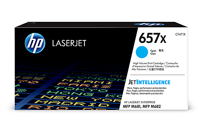 HP 657X High-Yield Cyan Toner Cartridge, CF471X