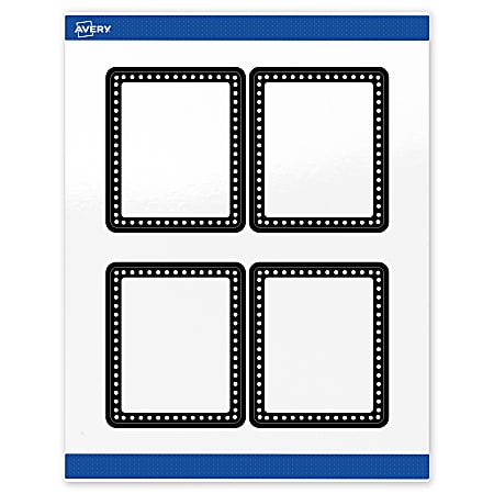 Avery® Print-To-The-Edge Labels & Sure Feed®, S00-DKN-PRWGP10, 4" x 3-1/3", Glossy White, Preprinted Black & White Polka Dots Design, Pack Of 40