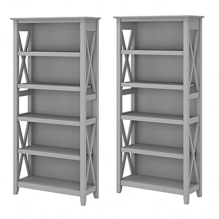Bush Furniture Key West 5-Shelf Bookcase Set, Cape Cod Gray, Standard Delivery