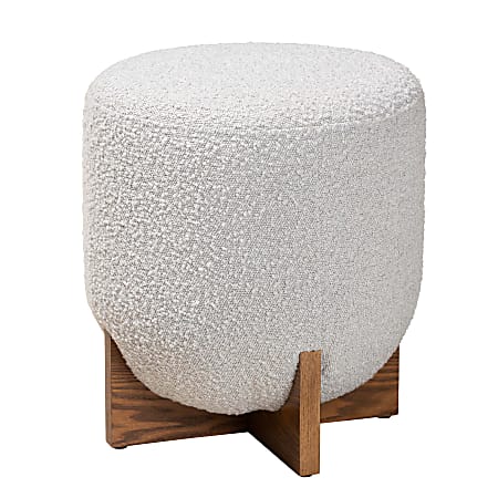 Baxton Studio Fisk Japandi Ottoman Footstool, 18-1/8”H x 16-1/8”W x 16-1/8”D, Light Gray/Walnut Brown