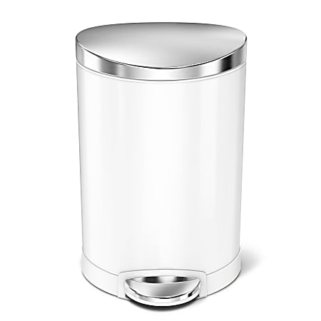 simplehuman Semi Round Steel Step Trash Can 1.6 Gallons White With  Stainless Steel Lid - Office Depot