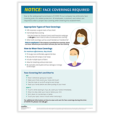 ComplyRight™ Face Coverings Required Notice Poster, English 10” x 14"