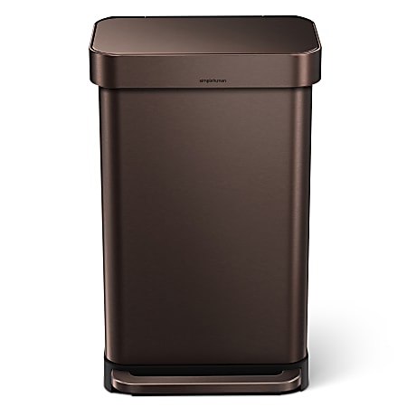 simplehuman Rectangular Stainless-Steel Step Trash Can With Liner Pocket, 25 13/16"H x 15 15/16"W x 13 5/16"D, 11.89 Gallons, Dark Bronze