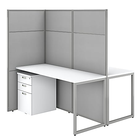 Bush Business Furniture Easy Office 60"W 2-Person Cubicle Desk With File Cabinets And 66"Panels, Pure White/Silver Gray, Standard Delivery