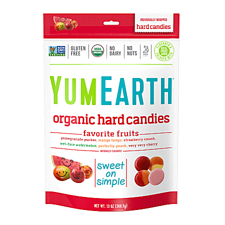 YumEarth Organic Favorite Fruit Hard Candies, 13 Oz, Pack Of 3 Bags
