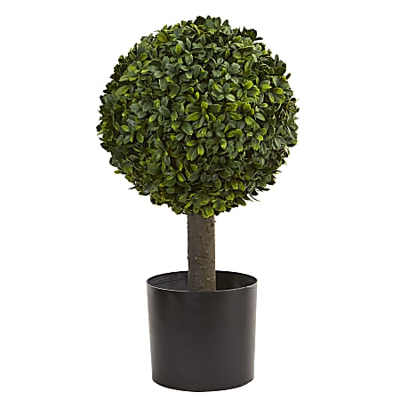 Nearly Natural Boxwood Ball Topiary 21”H Artificial Tree With Pot, 21”H x 11”W x 11”D, Green