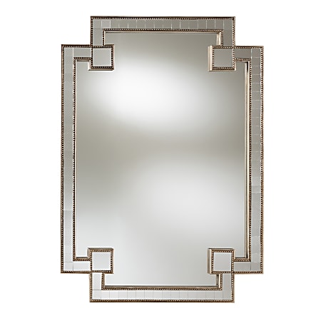 Baxton Studio Modern Rectangular Wall Mirror With Beaded Frame, 49" x 35", Antique Silver