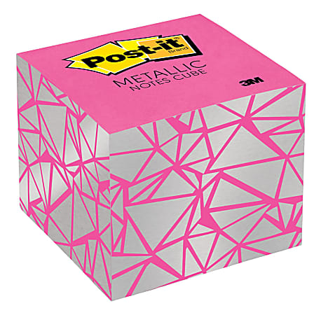 Post-it® Notes Cube, 2 5/8" x 2 5/8", Pink/Silver, 620 Sheets