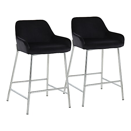 LumiSource Daniella Counter Stools, Chrome/Black, Set Of 2 Stools, B24DNLA2CHRMVBK2