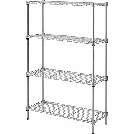 Lorell Light-Duty Wire Shelving, 4 Tier(s), 54"H x 36"W x 14"D, Floor, Sturdy, Epoxy, Silver, Plastic, Metal, Steel