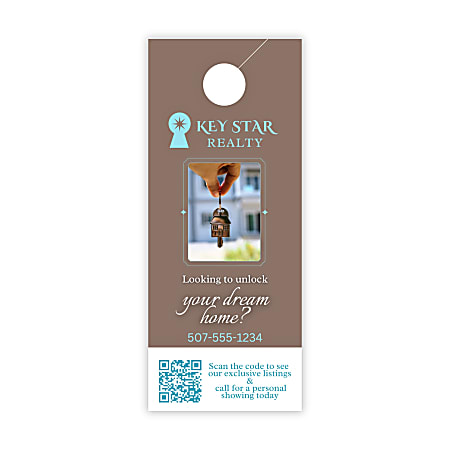 Custom Printed Full-Color Door Hangers, 3-1/2" x 8-1/2", Single Sided, 120 LB White Paper Stock With UV High Gloss Finish 1-Side, Box Of 50