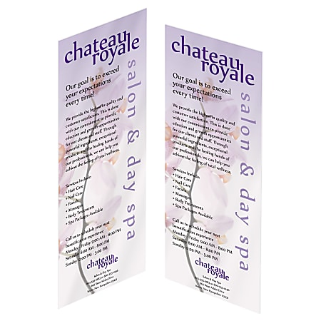 Custom Printed Full-Color Rack Cards, 3-1/2" x 8-1/2", Single Sided, 120 LB White Paper Stock With UV High Gloss Finish 1-Side, Box Of 50