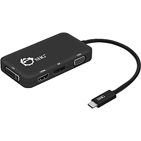 SIIG USB-C to 4-in-1 Multiport Video Adapter - External video adapter - USB-C - DVI, HDMI, DisplayPort, VGA - black