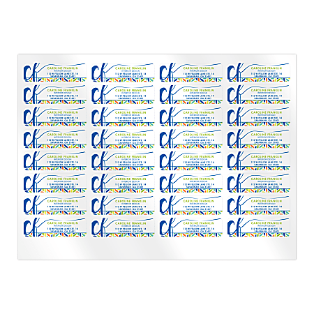 Personalized Custom Printed, Return Sheet Address Labels, Clear, 2-1/2" x 3/4", 32 Labels Per Sheet, 4 Sheets Per Pack