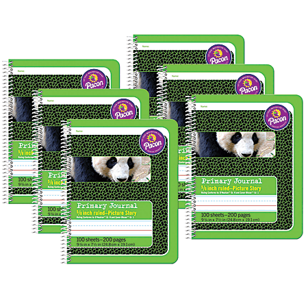 Pacon® Primary Composition Books, 9-3/4" x 7-1/2", Primary Ruled, 200 Pages (100 Sheets), Green, Pack Of 6 Books