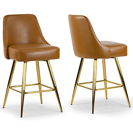 Glamour Home Auren Faux Leather Counter Height Stools With Legs, Brown, Set Of 2 Stools