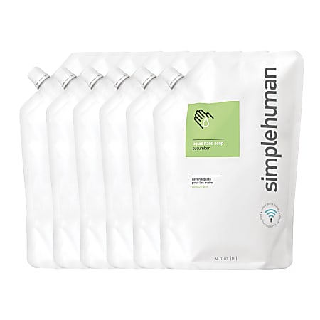 simplehuman Moisturizing Liquid Hand Soap, Cucumber, Scent, 34 Oz, Box Of 6 Pouches