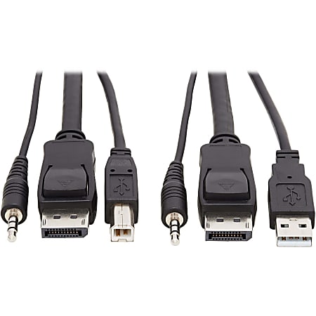 Tripp Lite DisplayPort KVM Cable Kit 3 in 1 4K USB 3.5 mm Audio 3xM/3xM 6ft - 5- Supports up to 3840 x 2160 - Gold Plated Contact - Black