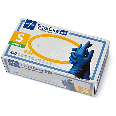 Medline SensiCare Ice Blue Nitrile Exam Gloves - Small Size - Dark Blue - Comfortable, Chemical Resistant, Latex-free, Textured Fingertip, Non-sterile, Durable - For Medical - 250 / Box - 9.50" Glove Length