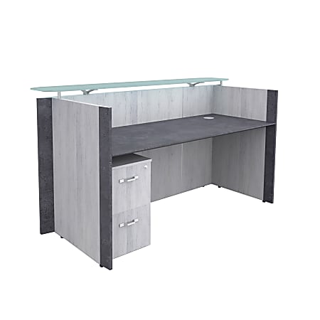 Forward Furniture Allure 80"W 1-Pedestal Reception Desk, File Pedestal, Stormy Gray/Ashwood White