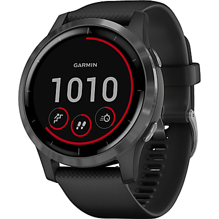 Garmin vivoactive 4 GPS Watch - Touchscreen - Bluetooth - Wireless LAN - GPS - 192 Hour - Round - 1.77" - Slate - Black Case - Glass Lens, Stainless Steel Bezel - Fiber Reinforced Polymer, Polymer Case