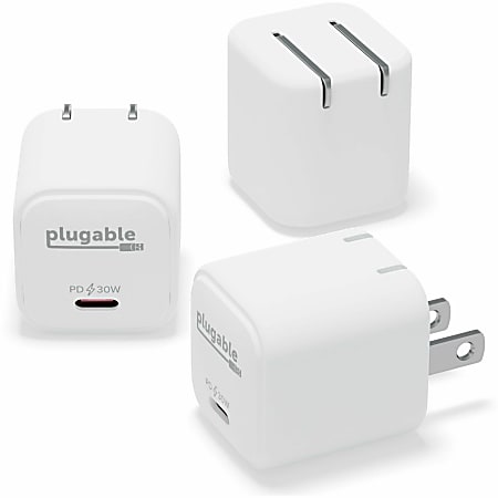 Plugable - Power adapter - GaN - 30 Watt - white (pack of 3)