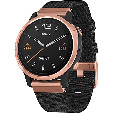 Garmin finix 6S Sapphire GPS Watch - Touchscreen - Bluetooth - Wireless LAN - GPS - 480 Hour - Round - 1.65" - Rose Gold Case - Heathered Black Band - Sapphire Crystal Lens - Fiber