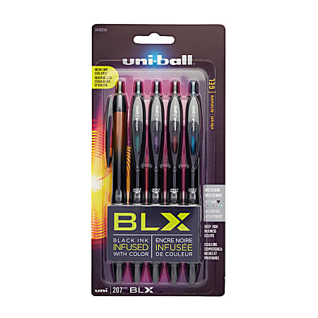 uni-ball® 207 BLX Series Retractable Gel Pens, Medium Point, 0.7 mm, Assorted Barrels, Assorted Ink Colors, Pack Of 5