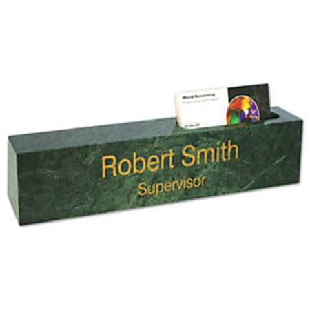 Genuine Green Marble Desk Wedge with business card holder and custom name plate 