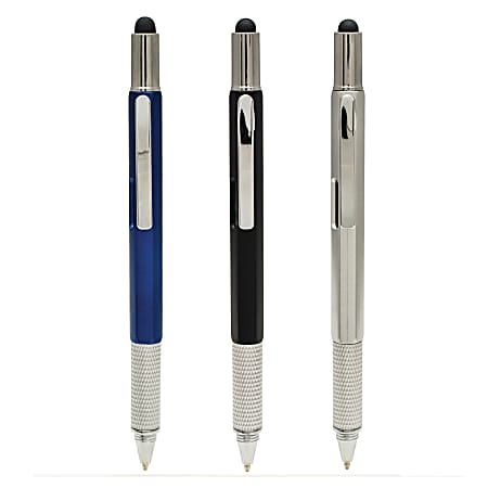 Monteverde S-115 7-In-1 Plastic Tool Ballpoint Pen With Stylus, 0.7 mm, Silver Barrel, Black Ink
