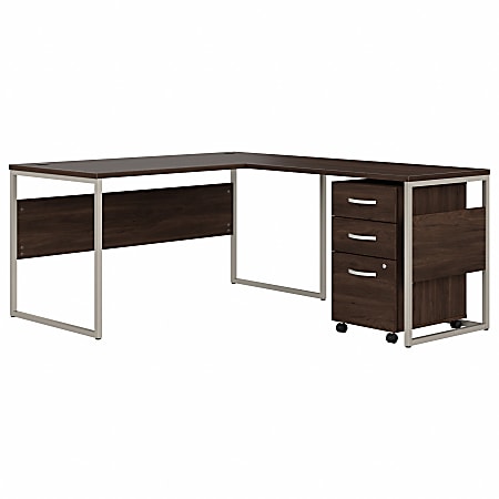 Bush Business Furniture Hybrid 60"W L-Shaped Corner Desk Table With Mobile File Cabinet, Black Walnut, Standard Delivery
