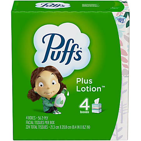 Reorganize Sweeten drunk Puffs Plus Lotion 2 Ply Facial Tissues White 56 Sheets Per Box Pack of 4  Boxes - Office Depot
