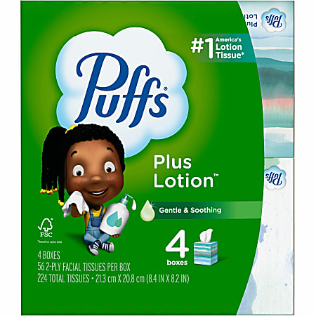 Puffs Plus Lotion 2 Ply Facial Tissues White 56 Sheets Per Box Pack of 4  Boxes - Office Depot