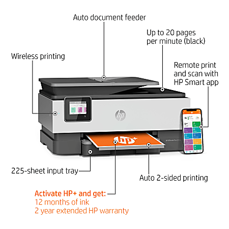 HP OfficeJet Pro 8035e Wireless Color Inkjet All-In-One Printer (Basalt)  with HP+ (1L0H6A)