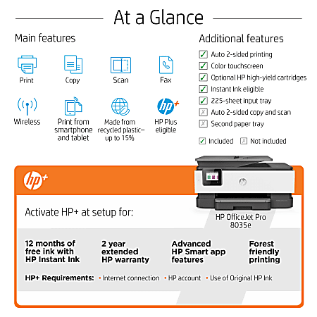 HP OfficeJet Pro 8035e Wireless Color Inkjet All-In-One Printer (Basalt) with HP+ (1L0H6A)