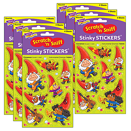 Trend Stinky Stickers, Instrumental Gnomes/Cinnamon, 28 Stickers Per Pack, Set Of 6 Packs