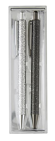 Office Depot® Brand Glitter Ballpoint Pens, Bullet Point, 1.0 mm, Black/Silver Barrels, Black Ink, Pack Of 2 Pens