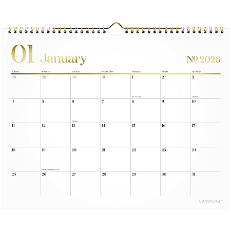 Cambridge® WorkStyle® 2026 Monthly Wall Calendar, White, Medium, 15" x 12"