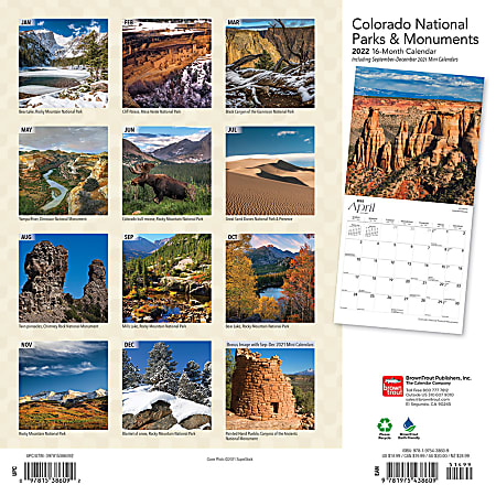 Brown Trout Monthly Regional Wall Calendar, 12" x 24", Colorado Parks, January To December 2022
