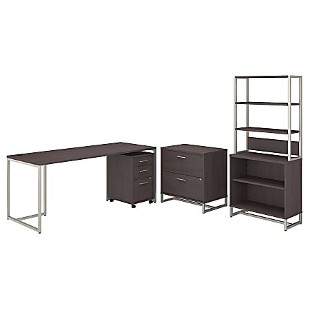 kathy ireland® Office by Bush Business Furniture Method 72"W Table Desk With File Cabinets And Bookcase, Storm Gray, Standard Delivery