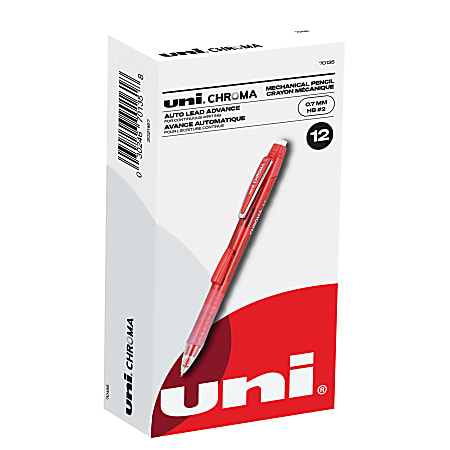 uni-ball® Chroma Auto-Advancing Mechanical Pencils With Hexagonal Twist Eraser, 0.7 mm, Red Barrel, Pack Of 12 Pencils