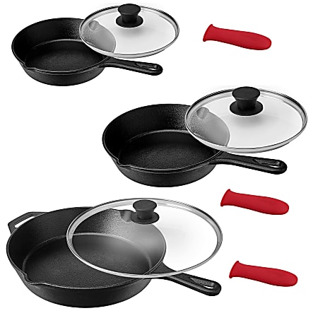 Nutrichef Non Stick Cast Iron Skillet 3 Piece Set w/ 18 inch Stovetop Grill Pan