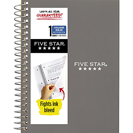Five Star® Personal Spiral Notebook, College Ruled, 4 3/8" x 7", Gray