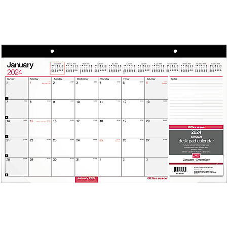 2024 Office Depot® Brand Monthly Desk Pad Calendar, 17-3/4" x 11", White, January To December 2024 , OD201000