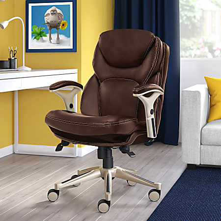 Serta® Works Bonded Leather Mid-Back Office Chair With Back In Motion Technology, Old Chestnut/Silver