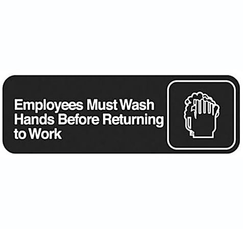 Vollrath Employee Hand Wash Sign, 3" x 9", Black/White