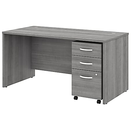 Bush Business Furniture Studio C Office Desk With Mobile File Cabinet, 60"W x 30"D, Platinum Gray, Premium Installation