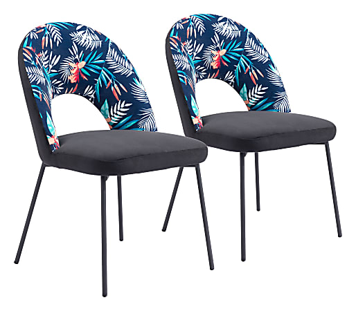 Zuo Modern Merion Dining Chairs, Multicolor Print/Black, Set Of 2 Chairs